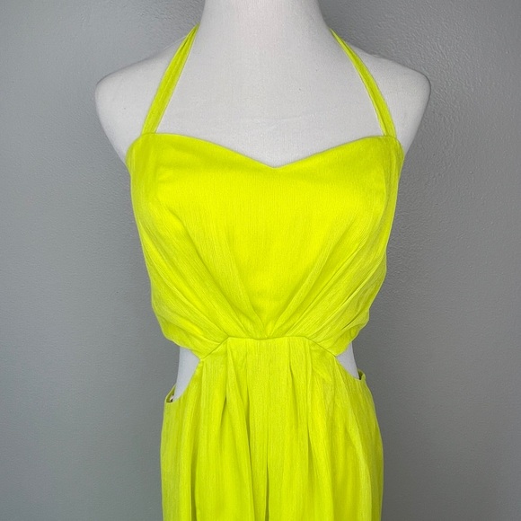 BCBGeneration Neon Green Side Cutouts Halter Tie Maxi Dress - Picture 5 of 10